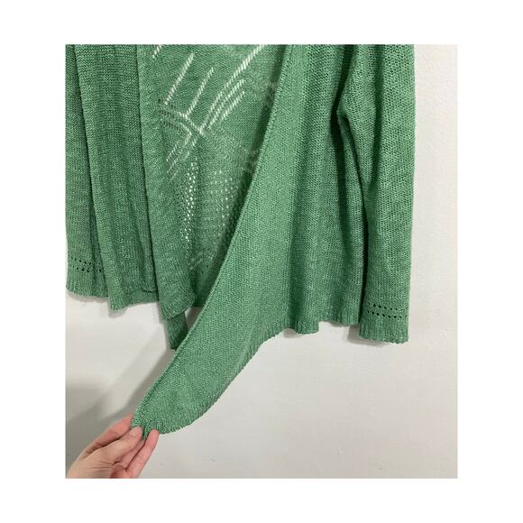 Green Knit Crochet Open Front 3/4 Sleeve Cardigan Size Small Boho Cottagecore - Picture 3 of 5
